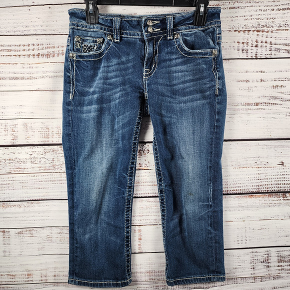 Miss Me JP5002CP-18 Capri Jeans Size 29 MK 05 Bling Pockets Mid Rise Stretch - Picture 1 of 10